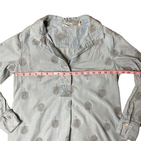 Soft Surroundings Tencel Peacock Feather Embroidered Chambray Shirt Dress - Picture 11 of 14